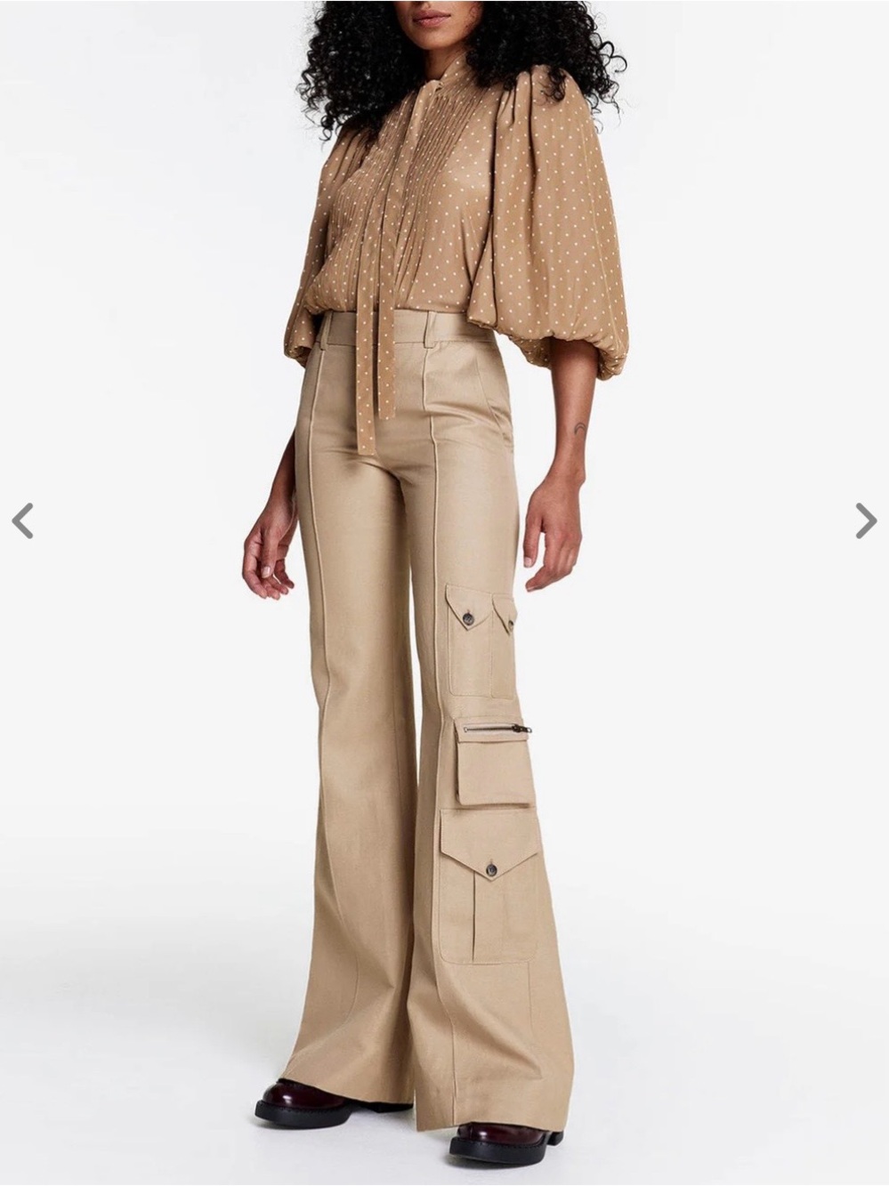 SMYTHE Linen Blend Wide Leg Cargo Trousers, Tan